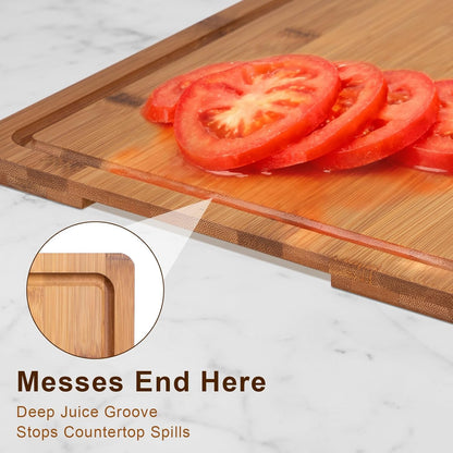 Bamboo Cutting Board, Wood Chopping Board with Juice Groove and Handle, 12×9 Inch Lightweight Kitchen Cutting Board for Fruit, Vegetables, Bread, Cheese, Snacks, Meat, BBQ, and Serving