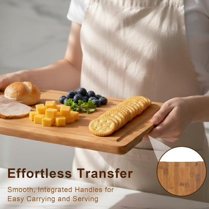 Bamboo Cutting Board, Wood Chopping Board with Juice Groove and Handle, 12×9 Inch Lightweight Kitchen Cutting Board for Fruit, Vegetables, Bread, Cheese, Snacks, Meat, BBQ, and Serving