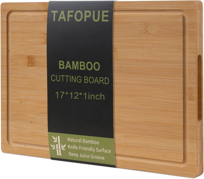 Bamboo Cutting Board, Wood Chopping Board with Juice Groove and Handle, 12×9 Inch Lightweight Kitchen Cutting Board for Fruit, Vegetables, Bread, Cheese, Snacks, Meat, BBQ, and Serving
