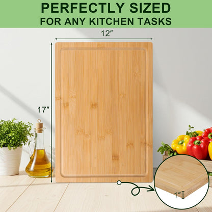 Bamboo Cutting Board, Wood Chopping Board with Juice Groove and Handle, 12×9 Inch Lightweight Kitchen Cutting Board for Fruit, Vegetables, Bread, Cheese, Snacks, Meat, BBQ, and Serving
