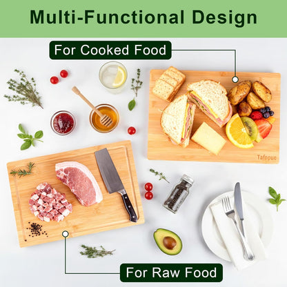 Bamboo Cutting Board, Wood Chopping Board with Juice Groove and Handle, 12×9 Inch Lightweight Kitchen Cutting Board for Fruit, Vegetables, Bread, Cheese, Snacks, Meat, BBQ, and Serving