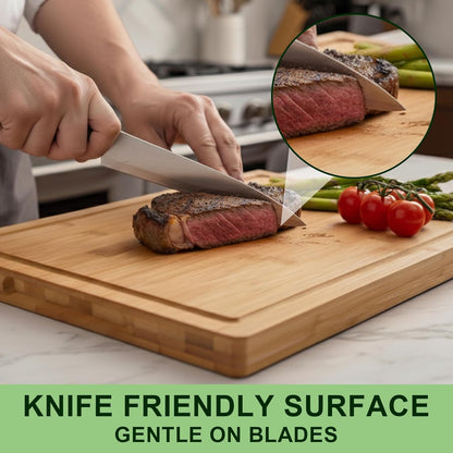 Bamboo Cutting Board, Wood Chopping Board with Juice Groove and Handle, 12×9 Inch Lightweight Kitchen Cutting Board for Fruit, Vegetables, Bread, Cheese, Snacks, Meat, BBQ, and Serving