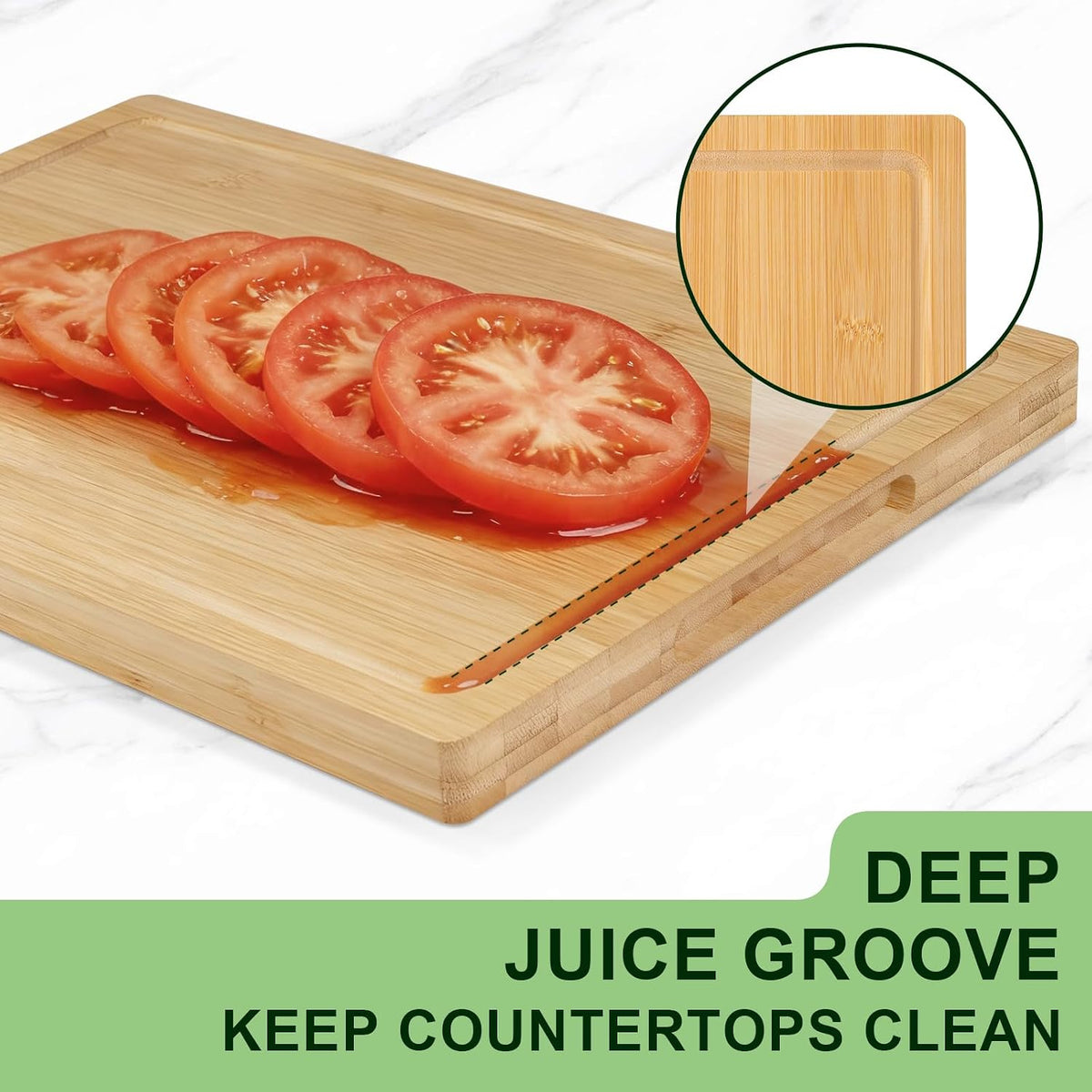 Bamboo Cutting Board, Wood Chopping Board with Juice Groove and Handle, 12×9 Inch Lightweight Kitchen Cutting Board for Fruit, Vegetables, Bread, Cheese, Snacks, Meat, BBQ, and Serving