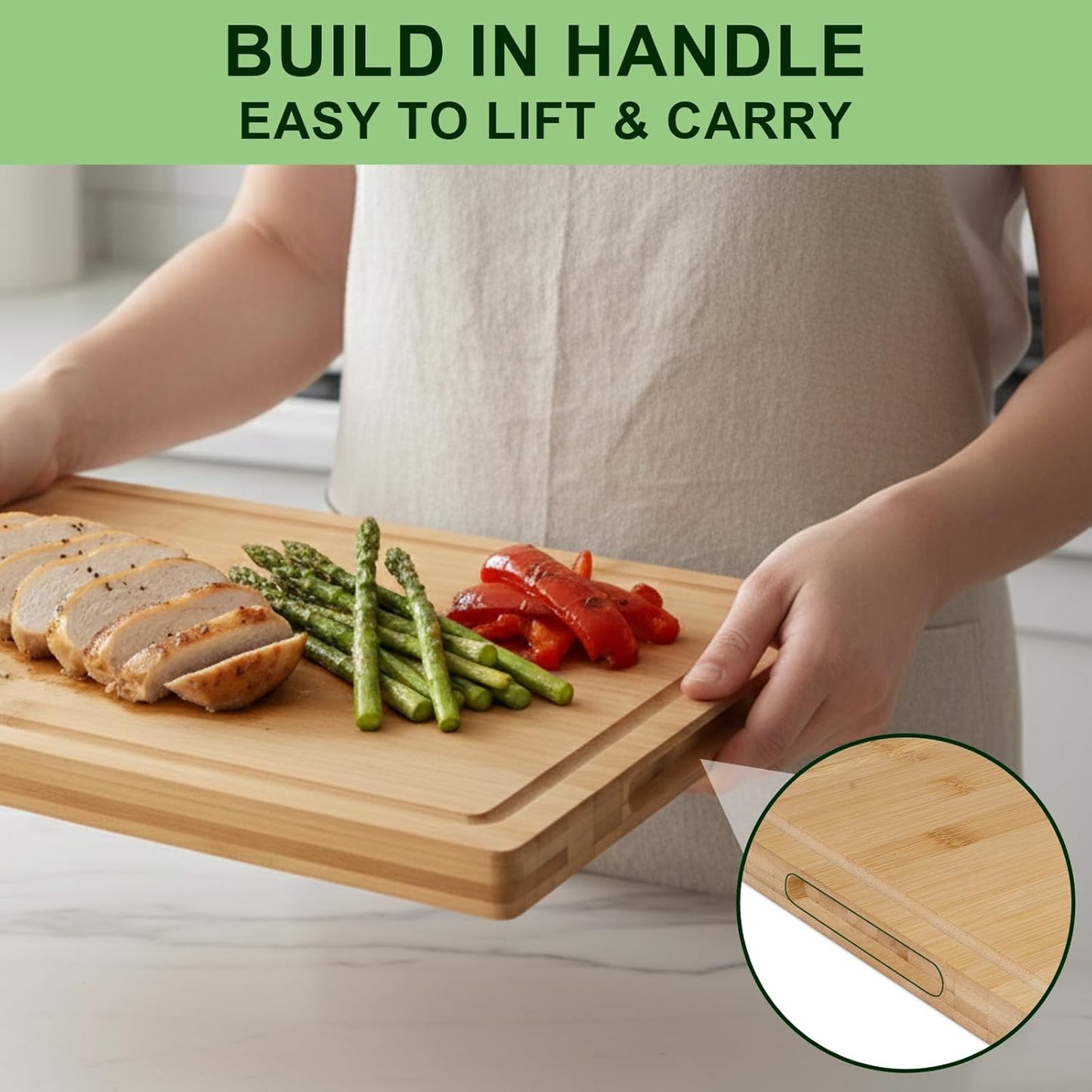 Bamboo Cutting Board, Wood Chopping Board with Juice Groove and Handle, 12×9 Inch Lightweight Kitchen Cutting Board for Fruit, Vegetables, Bread, Cheese, Snacks, Meat, BBQ, and Serving