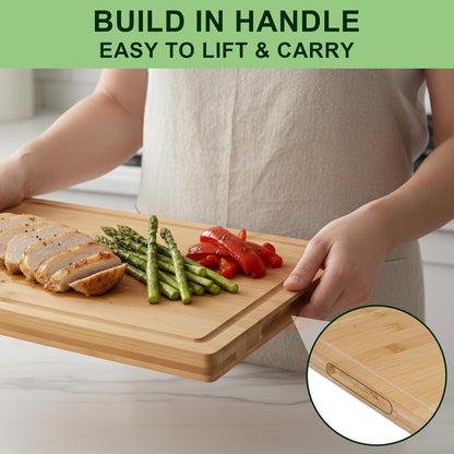 Bamboo Cutting Board, Wood Chopping Board with Juice Groove and Handle, 12×9 Inch Lightweight Kitchen Cutting Board for Fruit, Vegetables, Bread, Cheese, Snacks, Meat, BBQ, and Serving
