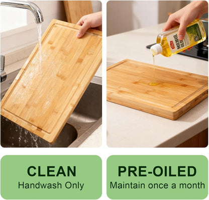Bamboo Cutting Board, Wood Chopping Board with Juice Groove and Handle, 12×9 Inch Lightweight Kitchen Cutting Board for Fruit, Vegetables, Bread, Cheese, Snacks, Meat, BBQ, and Serving