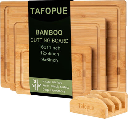 Bamboo Cutting Board, Wood Chopping Board with Juice Groove and Handle, 12×9 Inch Lightweight Kitchen Cutting Board for Fruit, Vegetables, Bread, Cheese, Snacks, Meat, BBQ, and Serving