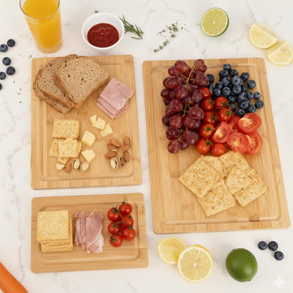 Bamboo Cutting Board, Wood Chopping Board with Juice Groove and Handle, 12×9 Inch Lightweight Kitchen Cutting Board for Fruit, Vegetables, Bread, Cheese, Snacks, Meat, BBQ, and Serving