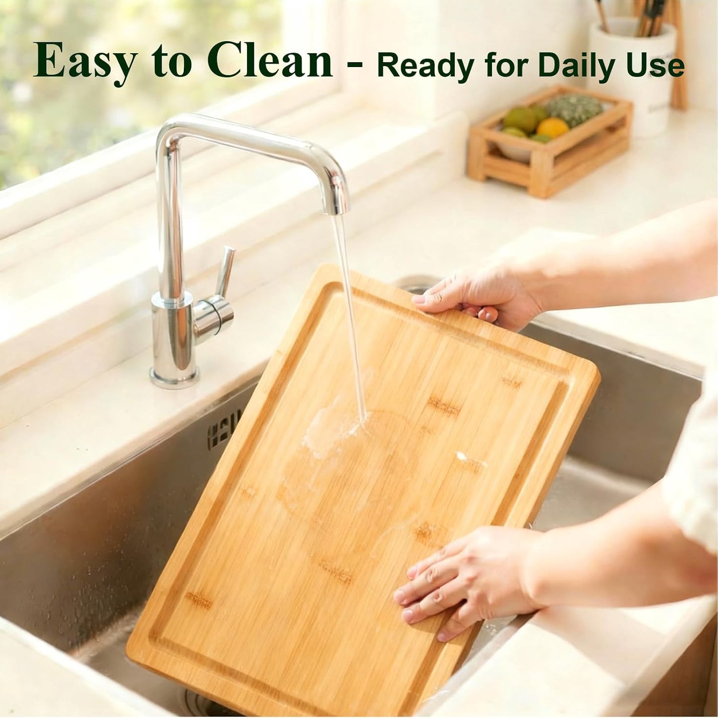 Bamboo Cutting Board, Wood Chopping Board with Juice Groove and Handle, 12×9 Inch Lightweight Kitchen Cutting Board for Fruit, Vegetables, Bread, Cheese, Snacks, Meat, BBQ, and Serving
