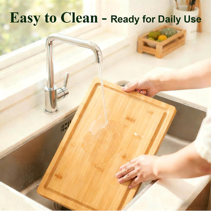 Bamboo Cutting Board, Wood Chopping Board with Juice Groove and Handle, 12×9 Inch Lightweight Kitchen Cutting Board for Fruit, Vegetables, Bread, Cheese, Snacks, Meat, BBQ, and Serving