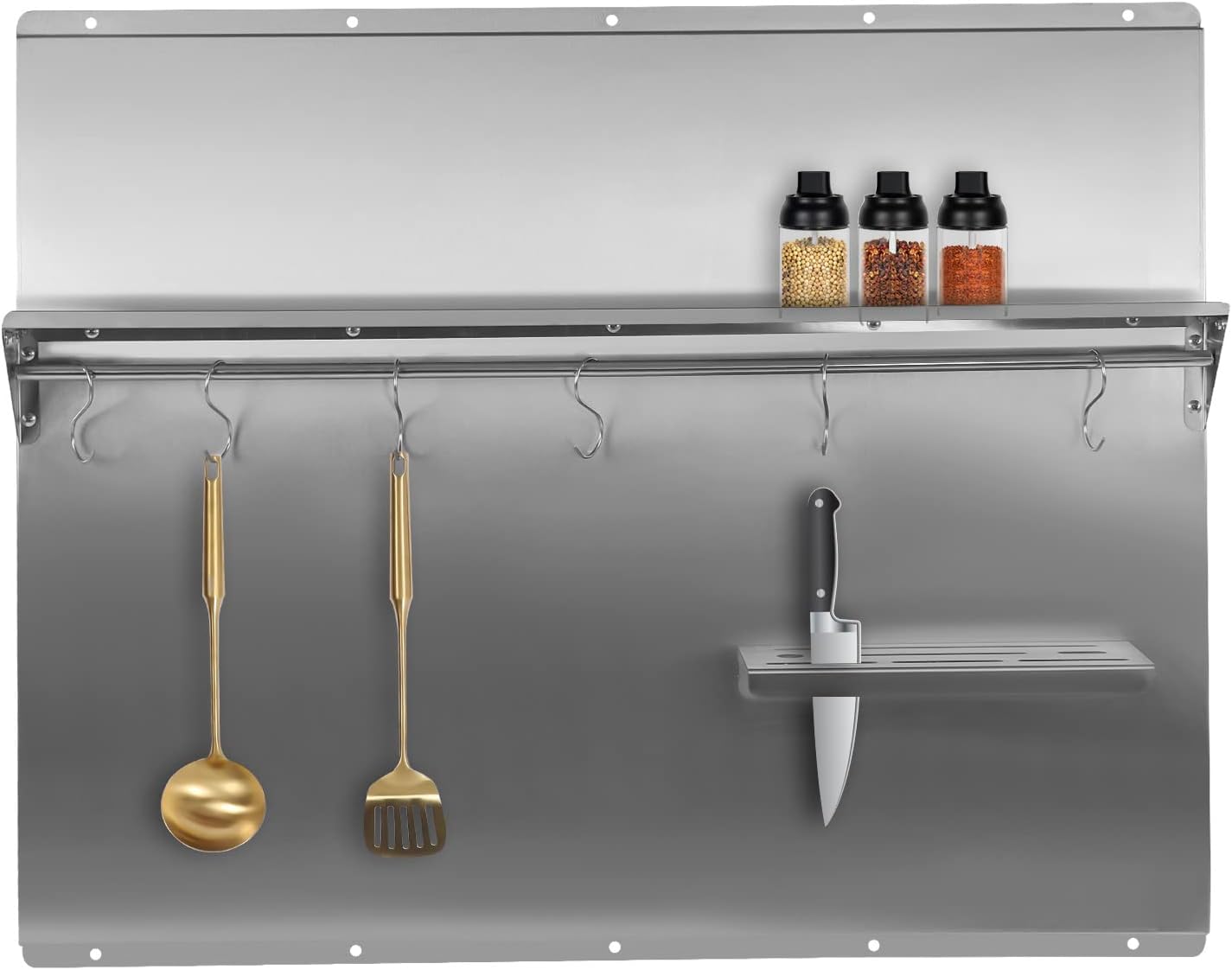 Range Backsplash 36"X29.5" Stainless Steel Backsplash Range Hood Wall Shield with Storage Shelf & Knife Rack Wall-Mounted Range Backsplash for Range Hood, Stove (36 x 29.5Inch)