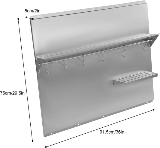 Range Backsplash 36"X29.5" Stainless Steel Backsplash Range Hood Wall Shield with Storage Shelf & Knife Rack Wall-Mounted Range Backsplash for Range Hood, Stove (36 x 29.5Inch)