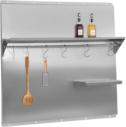Range Backsplash 36"X29.5" Stainless Steel Backsplash Range Hood Wall Shield with Storage Shelf & Knife Rack Wall-Mounted Range Backsplash for Range Hood, Stove (36 x 29.5Inch)