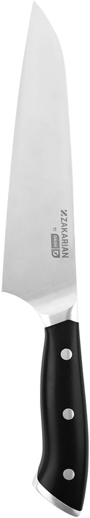 Zakarian 11-Piece German Steel Kitchen Knife Set with 7" Chef, 5" Santoku, 5" Serrated Utility, 3.5" Paring, 6 Steak Knives and Magnetic Bamboo Knife Block, Black