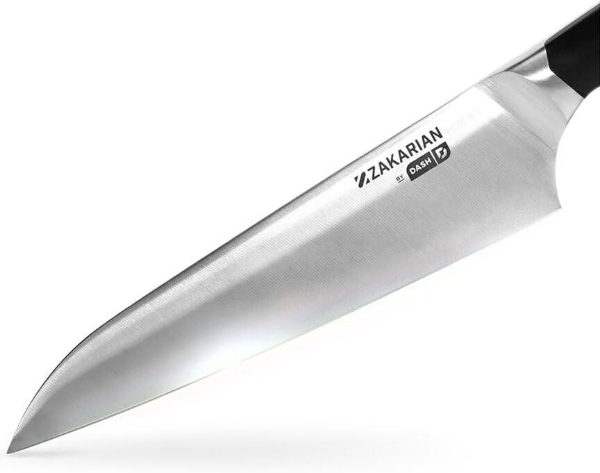 Zakarian 11-Piece German Steel Kitchen Knife Set with 7" Chef, 5" Santoku, 5" Serrated Utility, 3.5" Paring, 6 Steak Knives and Magnetic Bamboo Knife Block, Black