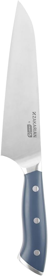 Zakarian 11-Piece German Steel Kitchen Knife Set with 7" Chef, 5" Santoku, 5" Serrated Utility, 3.5" Paring, 6 Steak Knives and Magnetic Bamboo Knife Block, Black