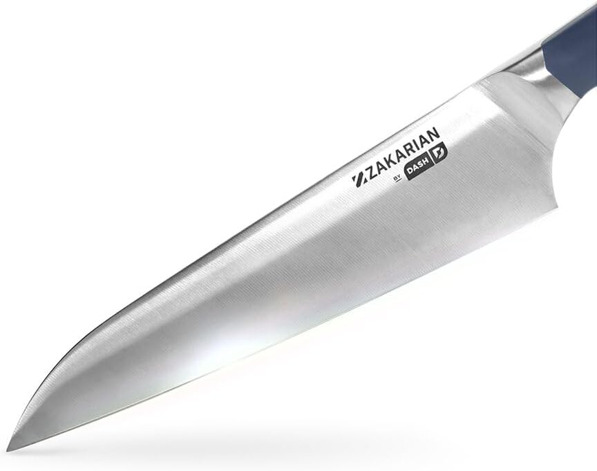 Zakarian 11-Piece German Steel Kitchen Knife Set with 7" Chef, 5" Santoku, 5" Serrated Utility, 3.5" Paring, 6 Steak Knives and Magnetic Bamboo Knife Block, Black