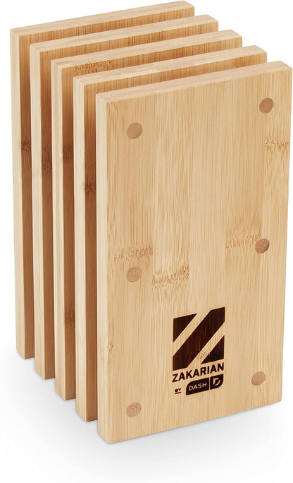 Zakarian 11-Piece German Steel Kitchen Knife Set with 7" Chef, 5" Santoku, 5" Serrated Utility, 3.5" Paring, 6 Steak Knives and Magnetic Bamboo Knife Block, Black