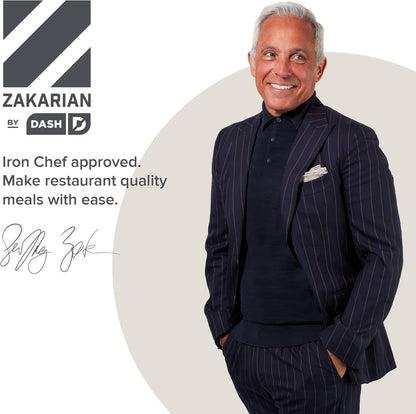 Zakarian 11-Piece German Steel Kitchen Knife Set with 7" Chef, 5" Santoku, 5" Serrated Utility, 3.5" Paring, 6 Steak Knives and Magnetic Bamboo Knife Block, Black