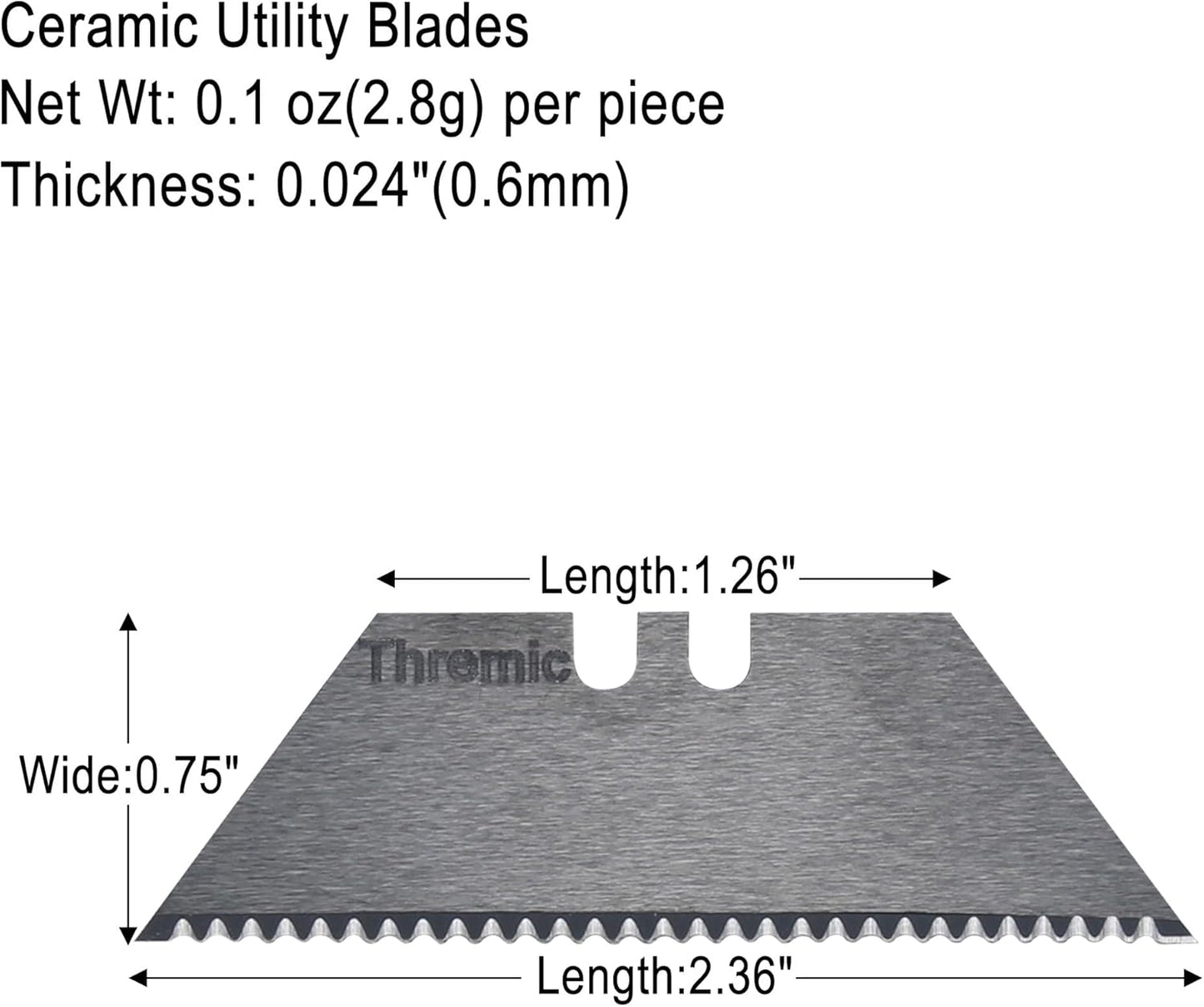 5-Pack Black Ceramic Utility Knife Blades, Serrated Edge and Pointed Tip, Razor Sharp Replacement for Box Cutters and Utility Knives