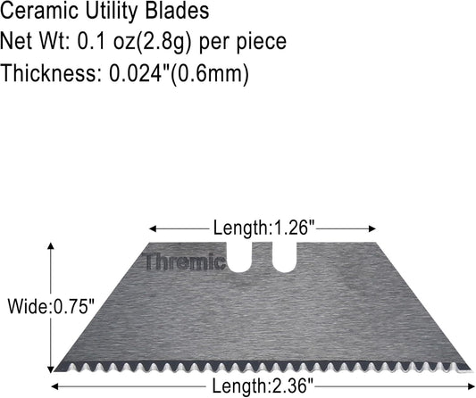 5-Pack Black Ceramic Utility Knife Blades, Serrated Edge and Pointed Tip, Razor Sharp Replacement for Box Cutters and Utility Knives