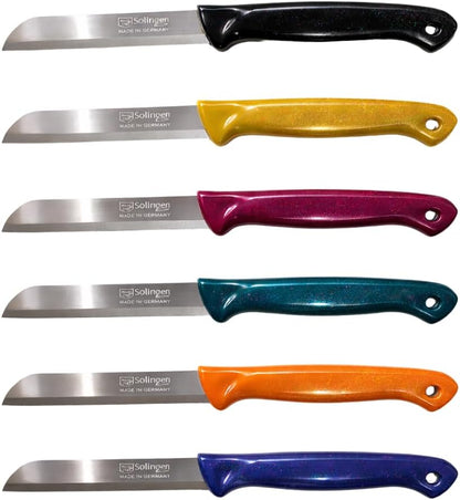 6 Pcs Paring Knife Set – Sharp Serrated German Stainless Steel Solingen Kitchen Knives – Best Utility Chef Knives for Fruit & Vegetable Cutting, Multi Color