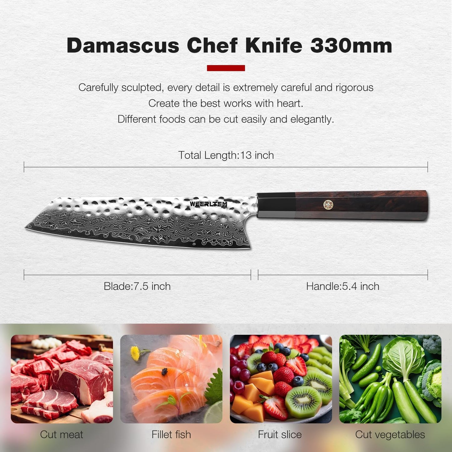 Kiritsuke Chef Knife 8 Inch, Hand-forged 67-Layer VG10 High Carbon Steel Japanese Damascus Chef Knife, Ultra Sharp Hammered Damascus Chef Knife with Octagonal Ebony Handle & Gift Box