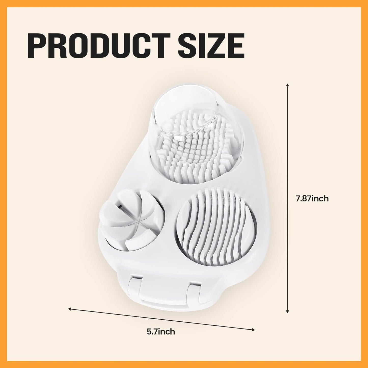 3-In-1 Egg Slicer, White | Stainless Steel, Heavy Duty, For Hard Boiled Eggs, Fits Strawberry Apple Banana Cherry Tomato
