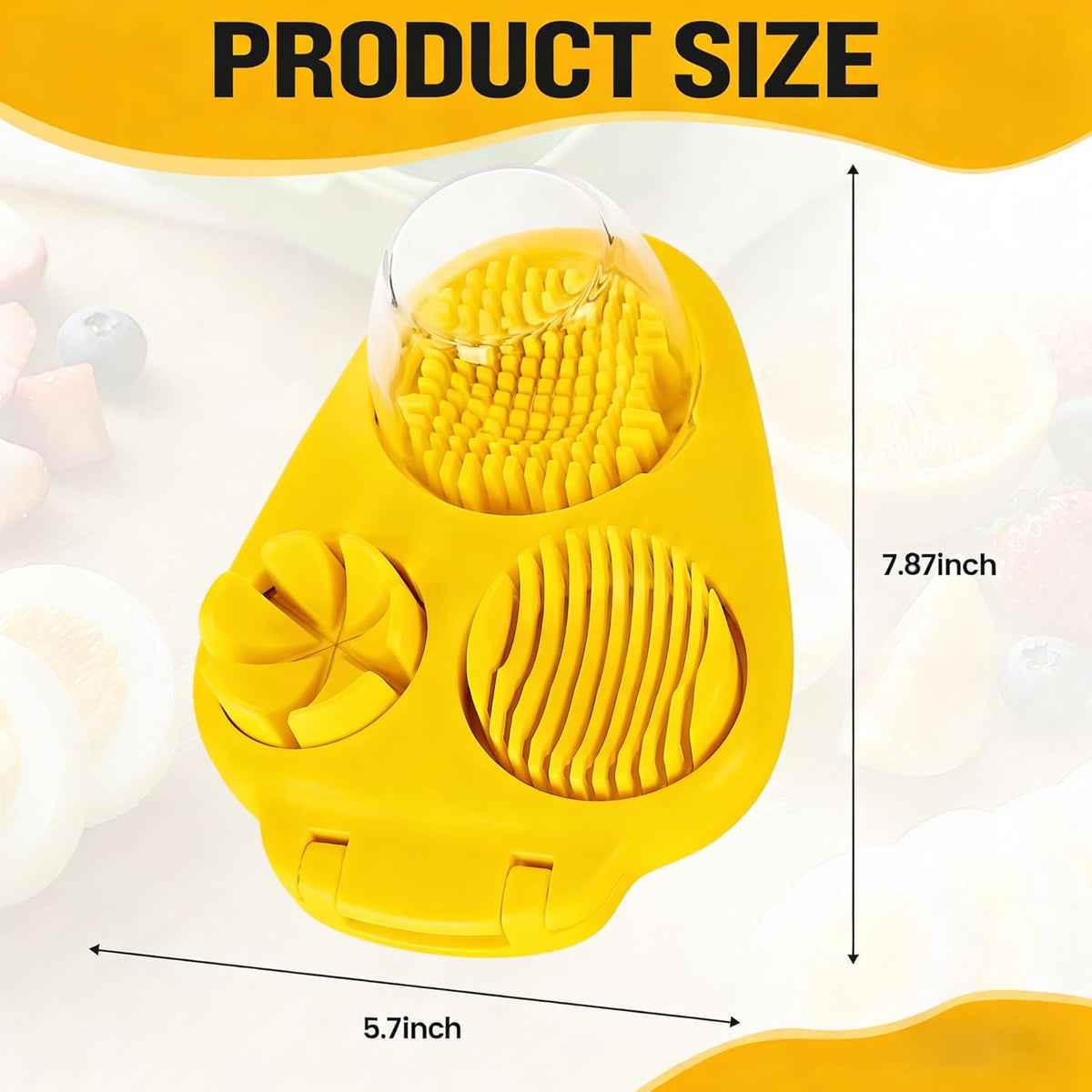 3-In-1 Egg Slicer, White | Stainless Steel, Heavy Duty, For Hard Boiled Eggs, Fits Strawberry Apple Banana Cherry Tomato