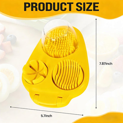 3-In-1 Egg Slicer, White | Stainless Steel, Heavy Duty, For Hard Boiled Eggs, Fits Strawberry Apple Banana Cherry Tomato
