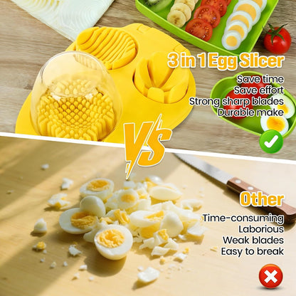 3-In-1 Egg Slicer, White | Stainless Steel, Heavy Duty, For Hard Boiled Eggs, Fits Strawberry Apple Banana Cherry Tomato