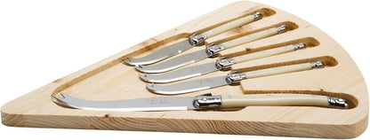 Laguiole 5-Piece Cheese Knife Set with Board, Ivory Handles - Rust-Resistant Stainless Steel - Made in France