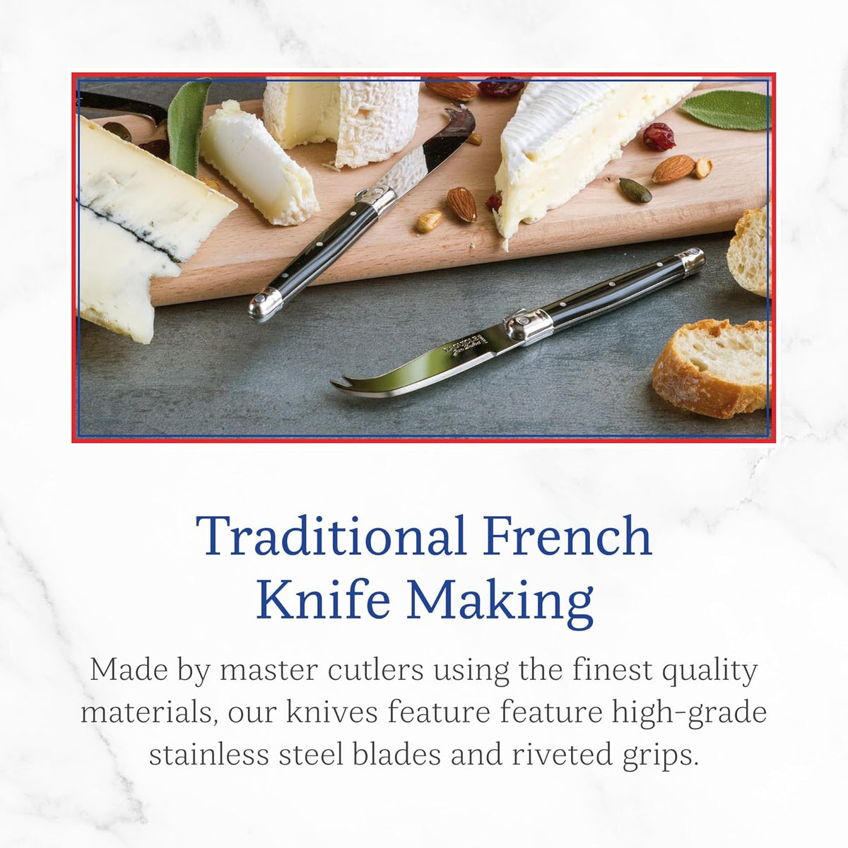 Laguiole 5-Piece Cheese Knife Set with Board, Ivory Handles - Rust-Resistant Stainless Steel - Made in France
