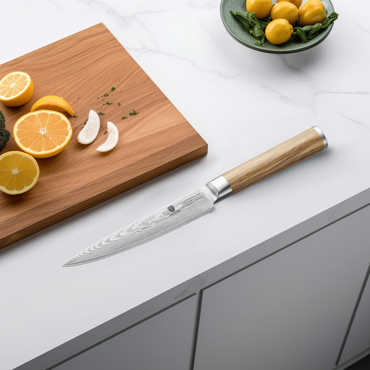 Damascus Paring Knife 5.5 Inch: Professional Japanese Utility Knife with Olive Wood Handle,Ultra Sharp Fruit Carving Knife,Kitchen Gadget for Precise Cutting,Gift Box