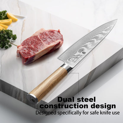 Damascus Paring Knife 5.5 Inch: Professional Japanese Utility Knife with Olive Wood Handle,Ultra Sharp Fruit Carving Knife,Kitchen Gadget for Precise Cutting,Gift Box