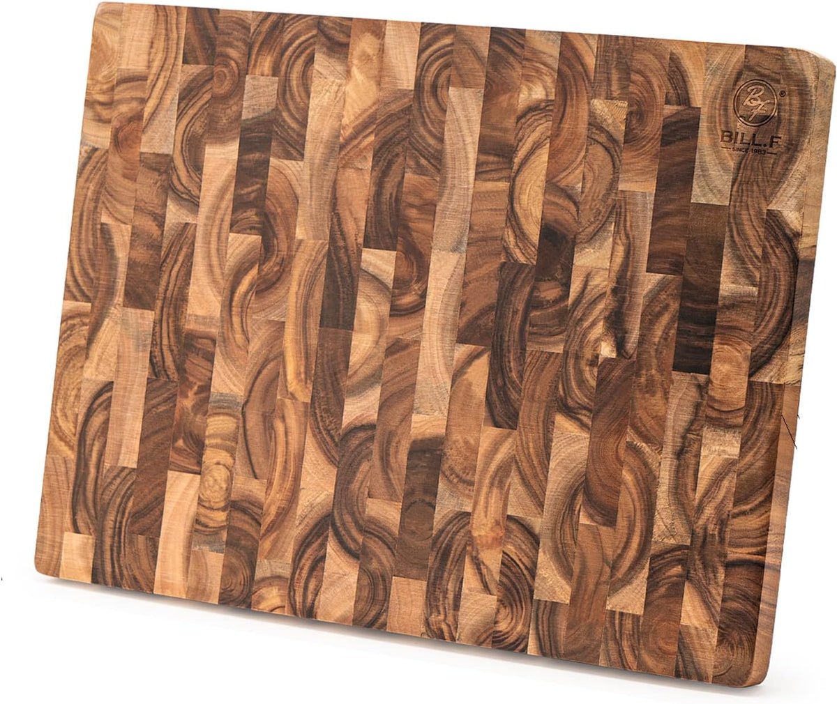 End Grain Cutting Board, Acacia Wood Cutting Board with Non-slip Feet,16" x 12" x 1",Reversible Thick Heavy-Duty Wooden Chopping Board, Large Butcher Block for Kitchen