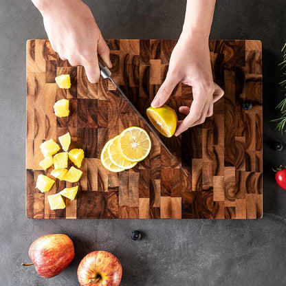 End Grain Cutting Board, Acacia Wood Cutting Board with Non-slip Feet,16" x 12" x 1",Reversible Thick Heavy-Duty Wooden Chopping Board, Large Butcher Block for Kitchen