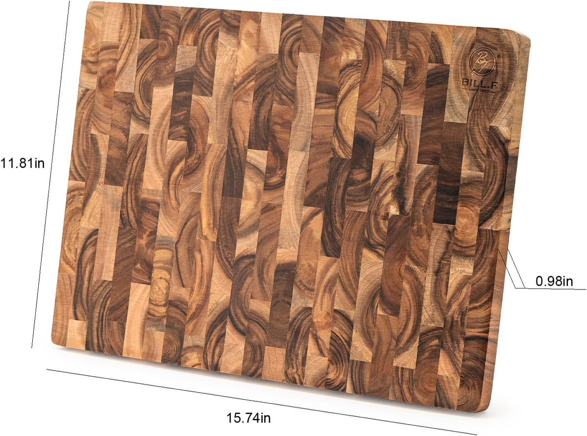 End Grain Cutting Board, Acacia Wood Cutting Board with Non-slip Feet,16" x 12" x 1",Reversible Thick Heavy-Duty Wooden Chopping Board, Large Butcher Block for Kitchen