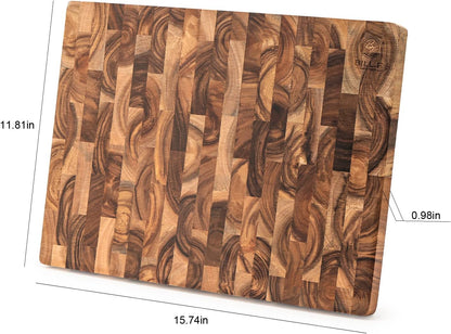 End Grain Cutting Board, Acacia Wood Cutting Board with Non-slip Feet,16" x 12" x 1",Reversible Thick Heavy-Duty Wooden Chopping Board, Large Butcher Block for Kitchen