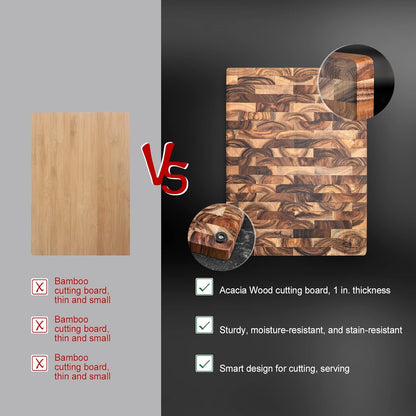 End Grain Cutting Board, Acacia Wood Cutting Board with Non-slip Feet,16" x 12" x 1",Reversible Thick Heavy-Duty Wooden Chopping Board, Large Butcher Block for Kitchen