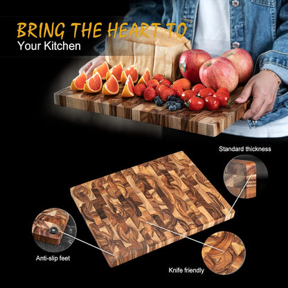 End Grain Cutting Board, Acacia Wood Cutting Board with Non-slip Feet,16" x 12" x 1",Reversible Thick Heavy-Duty Wooden Chopping Board, Large Butcher Block for Kitchen