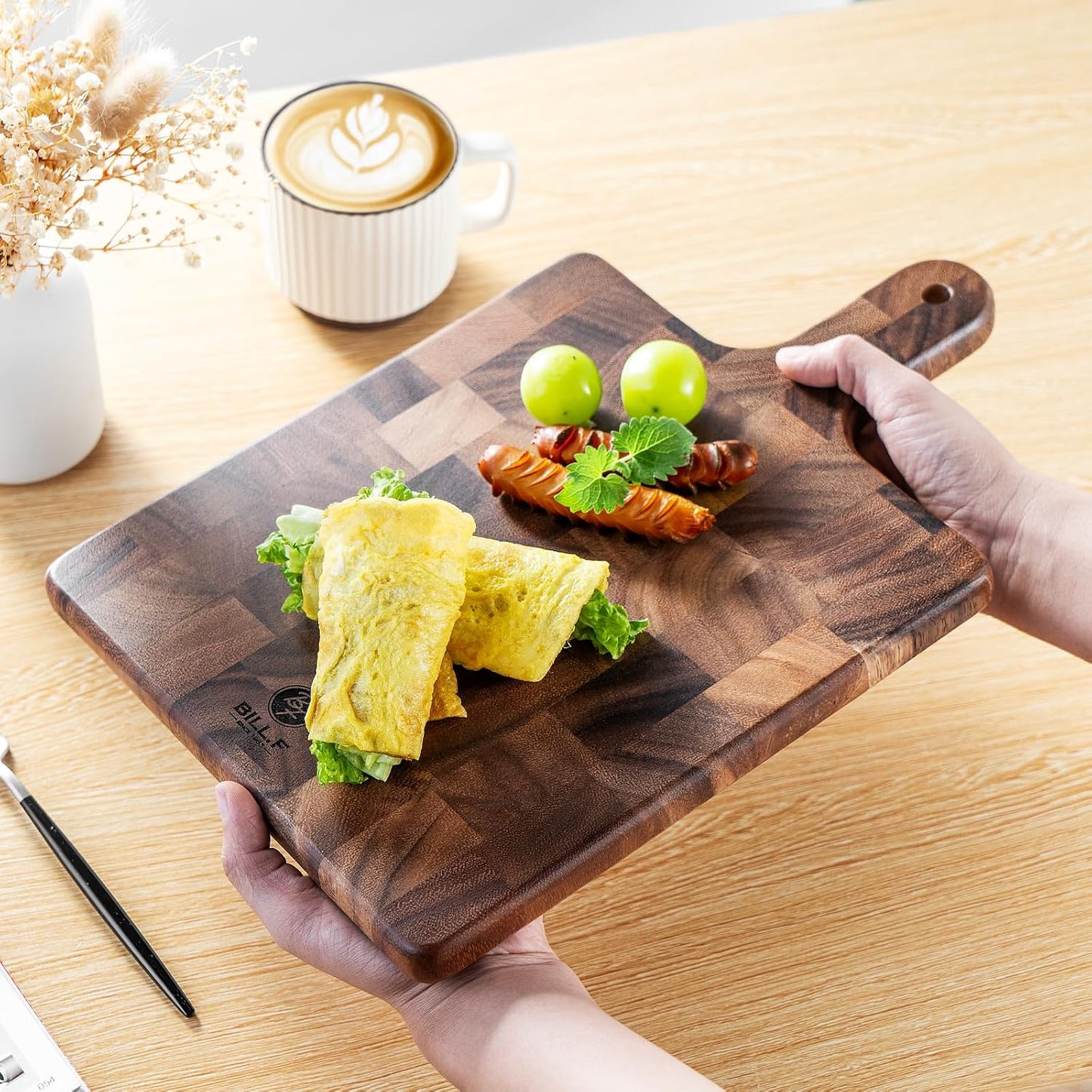 End Grain Cutting Board, Acacia Wood Cutting Board with Non-slip Feet,16" x 12" x 1",Reversible Thick Heavy-Duty Wooden Chopping Board, Large Butcher Block for Kitchen