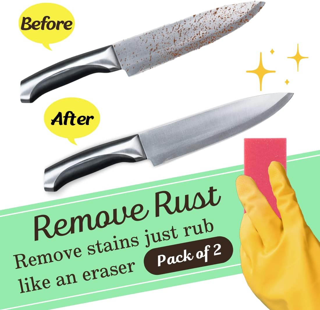 Rust Eraser for Knives Kitchen Stoves Wood Finish and Bicycles Multi Purpouse Cleaning Rubber Eraser Remover Dirt Stains (Coarse) Made in Japan, Set of 2