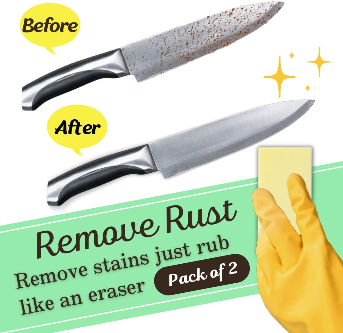 Rust Eraser for Knives Kitchen Stoves Wood Finish and Bicycles Multi Purpouse Cleaning Rubber Eraser Remover Dirt Stains (Coarse) Made in Japan, Set of 2