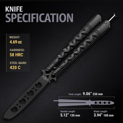 Butterfly Knife - Balisong Trainer - Black Practice Butterfly Trainer with Sure Spring Latch - Balisong Knives NOT Real NOT Sharp Blade - Full Stainless Steel Fake Dull Trick CSGO Fidget Toy K19 B