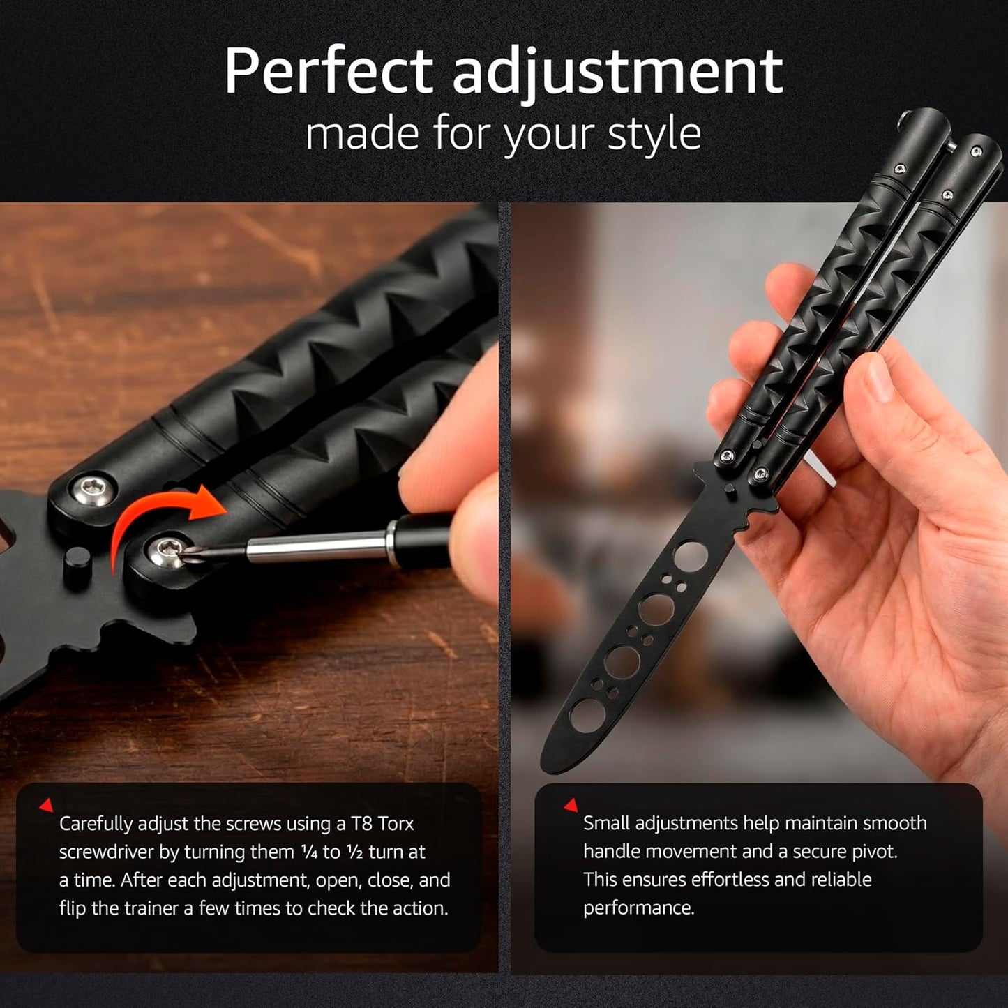 Butterfly Knife - Balisong Trainer - Black Practice Butterfly Trainer with Sure Spring Latch - Balisong Knives NOT Real NOT Sharp Blade - Full Stainless Steel Fake Dull Trick CSGO Fidget Toy K19 B