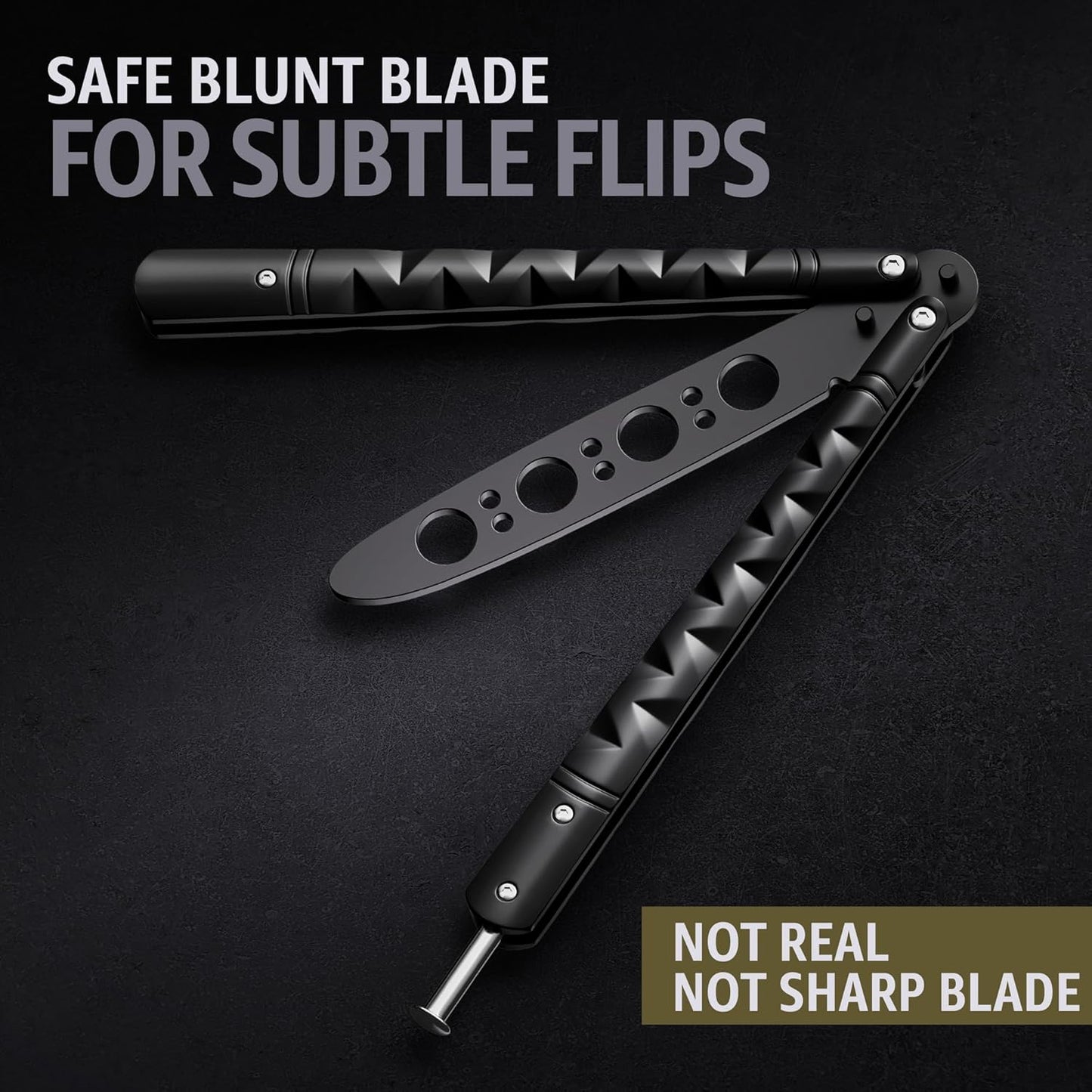 Butterfly Knife - Balisong Trainer - Black Practice Butterfly Trainer with Sure Spring Latch - Balisong Knives NOT Real NOT Sharp Blade - Full Stainless Steel Fake Dull Trick CSGO Fidget Toy K19 B