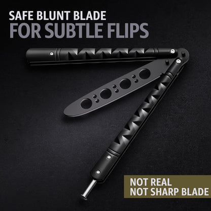 Butterfly Knife - Balisong Trainer - Black Practice Butterfly Trainer with Sure Spring Latch - Balisong Knives NOT Real NOT Sharp Blade - Full Stainless Steel Fake Dull Trick CSGO Fidget Toy K19 B