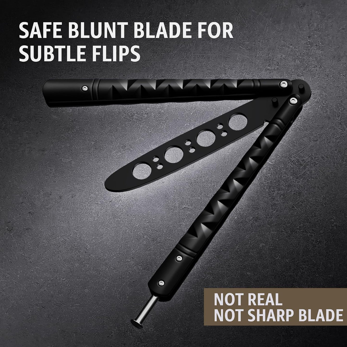 Butterfly Knife - Balisong Trainer - Black Practice Butterfly Trainer with Sure Spring Latch - Balisong Knives NOT Real NOT Sharp Blade - Full Stainless Steel Fake Dull Trick CSGO Fidget Toy K19 B