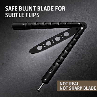 Butterfly Knife - Balisong Trainer - Black Practice Butterfly Trainer with Sure Spring Latch - Balisong Knives NOT Real NOT Sharp Blade - Full Stainless Steel Fake Dull Trick CSGO Fidget Toy K19 B